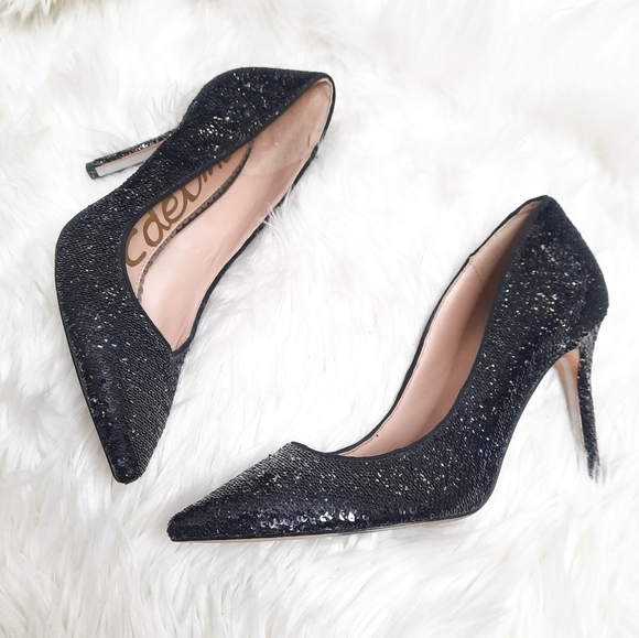 Same Edelman Black Sequined Hazel Pump High Heels 6 - Picture 1 of 9